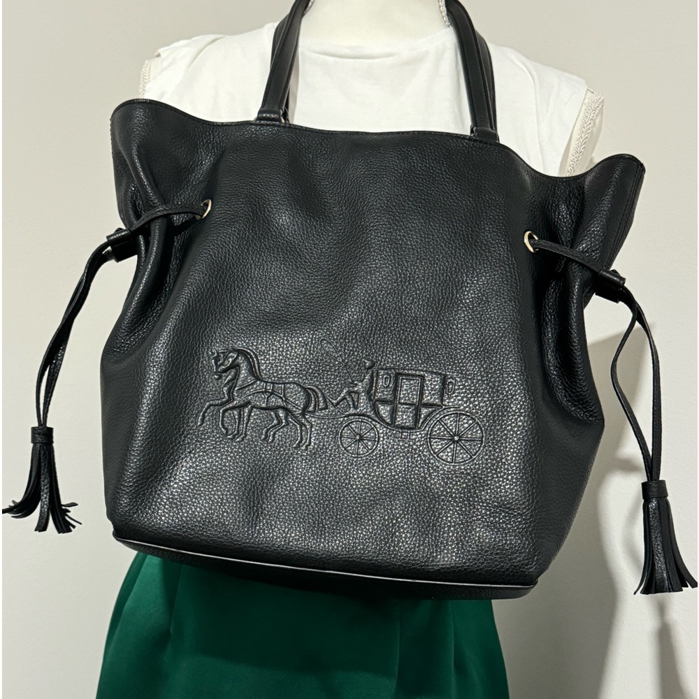 Coach Black Tote Bag With Horse and Carriage Design